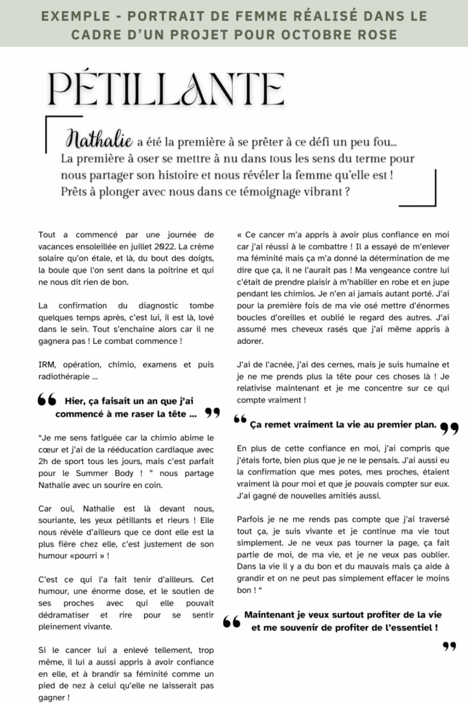 portrait de femme récit de vie octobre rose